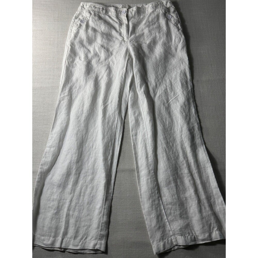 Chico’s Women’s Wide Leg 100% Linen Pants White Size 2 35x30 Coastal Resort
